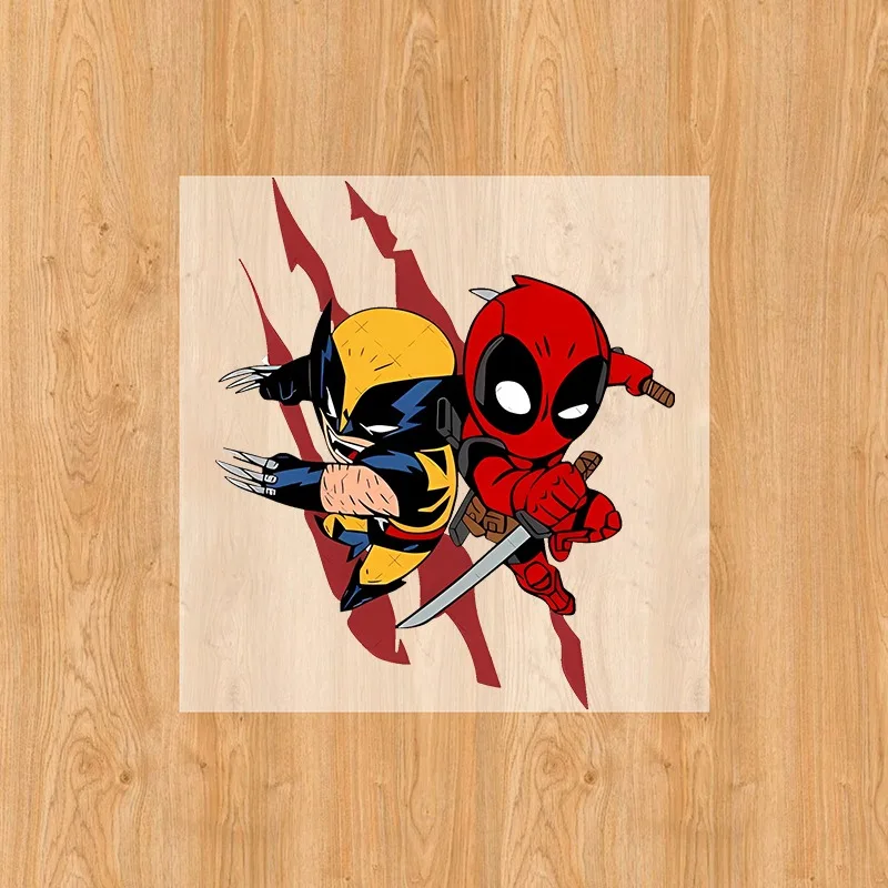 Deadpool & Wolverine stiker Transfer panas T-shirt Hoodie pakaian DIY anak-anak lucu Anime Marvels Patch besi Transfer Decal hadiah