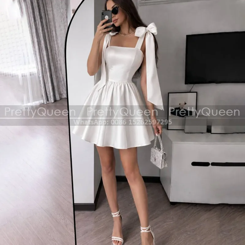 

Короткие платья для подружек невесты А-силуэта с бантами, на тонких бретелях, без рукавов, на заказ, мини-платье для свадебной вечеринки