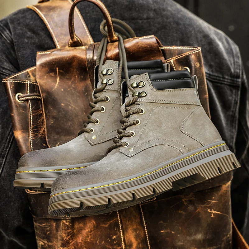 

2025 New Men's Big Yellow Boots Durable Anti - Skid Sole High - Top Chunky Sole Winter Fleece Lined British Work Boots Motorcycl