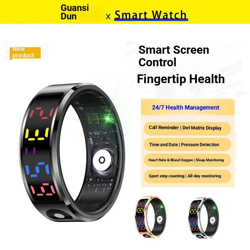 

Умное кольцо 2026 с дисплеем и сенсорным управлением, беспроводной зарядкой, мониторингом здоровья, водонепроницаемостью 5 АТМ, для мужчин и женщин, модель R12