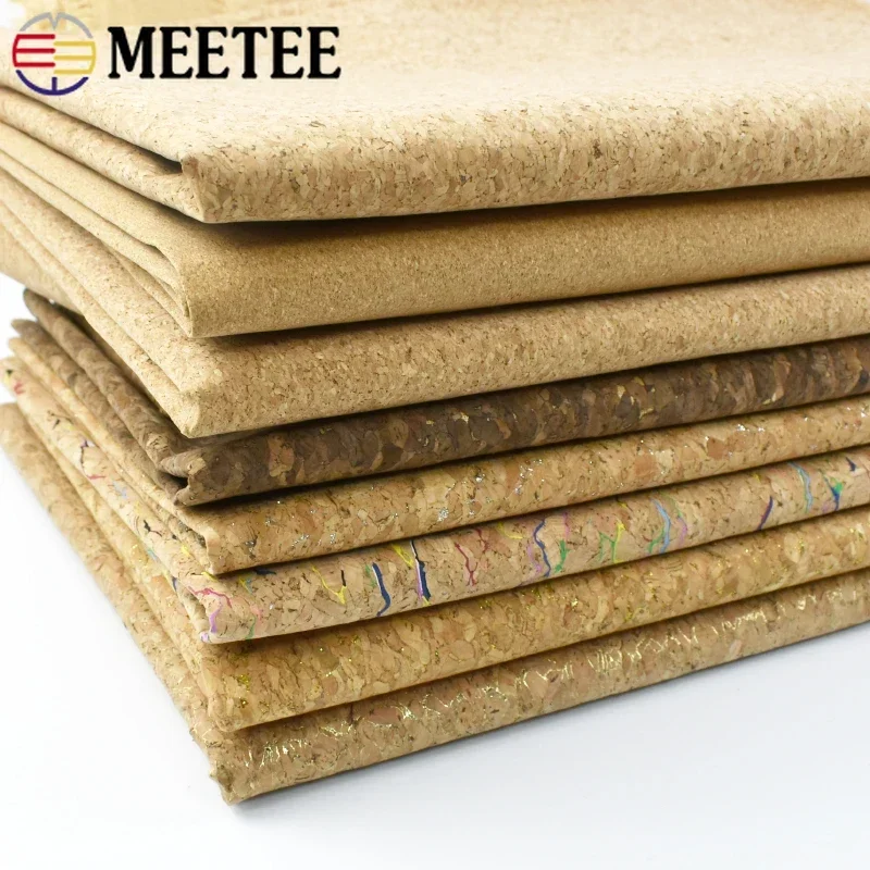 Meetee 90x140cm 0.5mm Pure Natural Cork Leather Fabric Wood Grain Cloth Soft Material for Background Shoes Handbag Decor Crafts