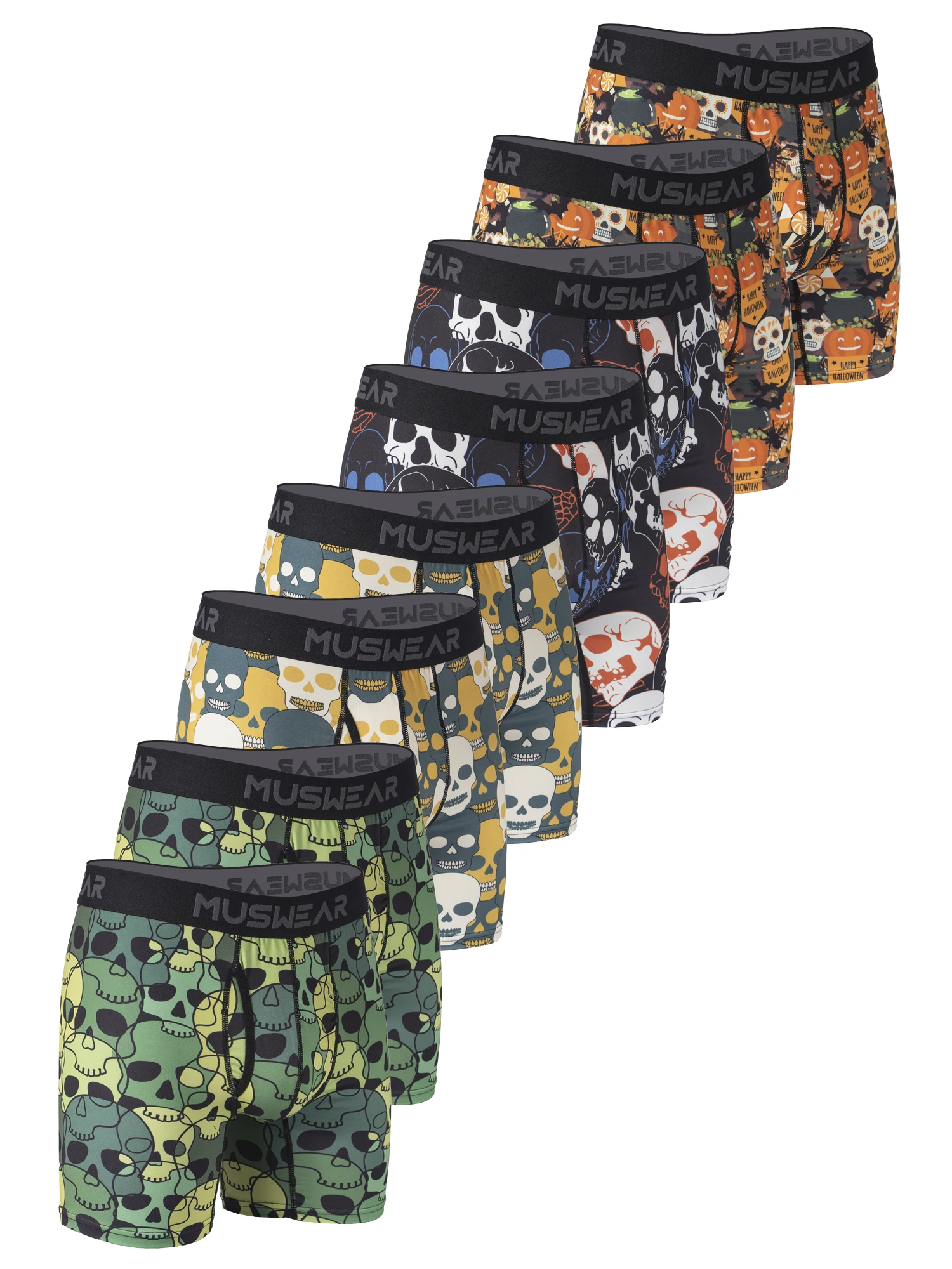 

MUSWEAR 8pcs Men's Boxer Briefs Set Double-Sided Brushed High Elasticity Quick-Drying Side Zipper Wide Waistband All-over Print