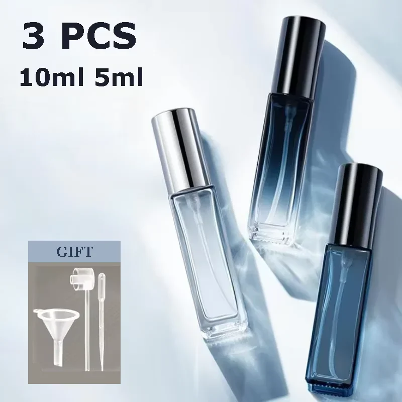 3PCS 5ML 10ML Mini Perfume Spray Bottles Glass Refillable Bottle Portable Travel Oil Liquid Cosmetic Container Perfume Atomizer