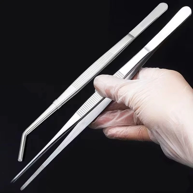 Stainless steel tweezers Multifuctional Elbow Tweezers Aquarium Clip Long Tongs Medical Tweezers Forceps Pet Feeding Tools