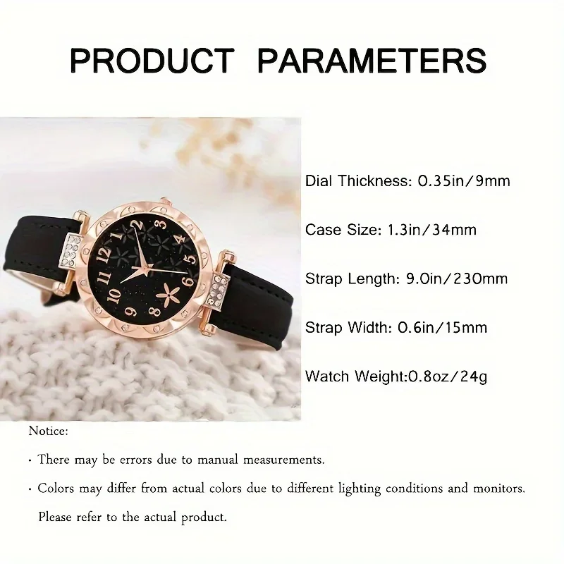 Черные круглые кварцевые часы из искусственной кожи, 6 шт.