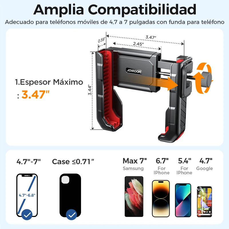 Soporte para bicicleta Joyroom 2024, universal, operación con una mano, para bicicleta y moto, para teléfonos de 4.7-7 pulgadas, a prueba de golpes 5