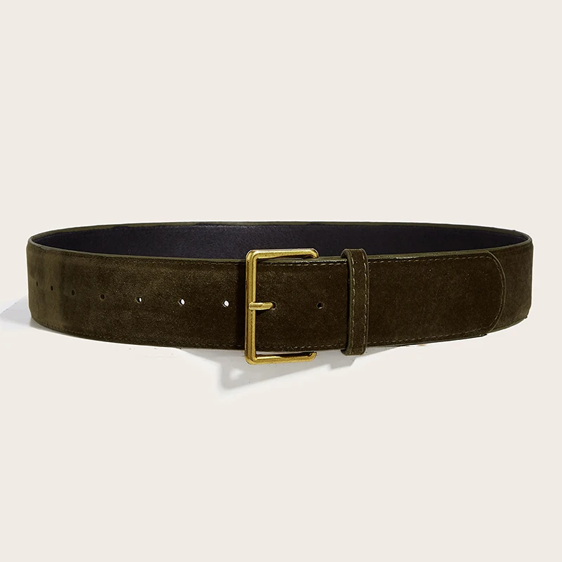 Moda feminina design de luxo camurça couro cinto largo casual pino fivela cintura negócios cinta all-match roupas decoração