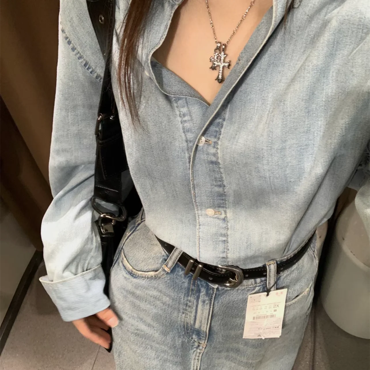 Otoño nuevo diseño de mujer largo Sve Denim irt abrigo Ba Split prendas de vestir exteriores algodón 00% Faionable Ele Casual irt