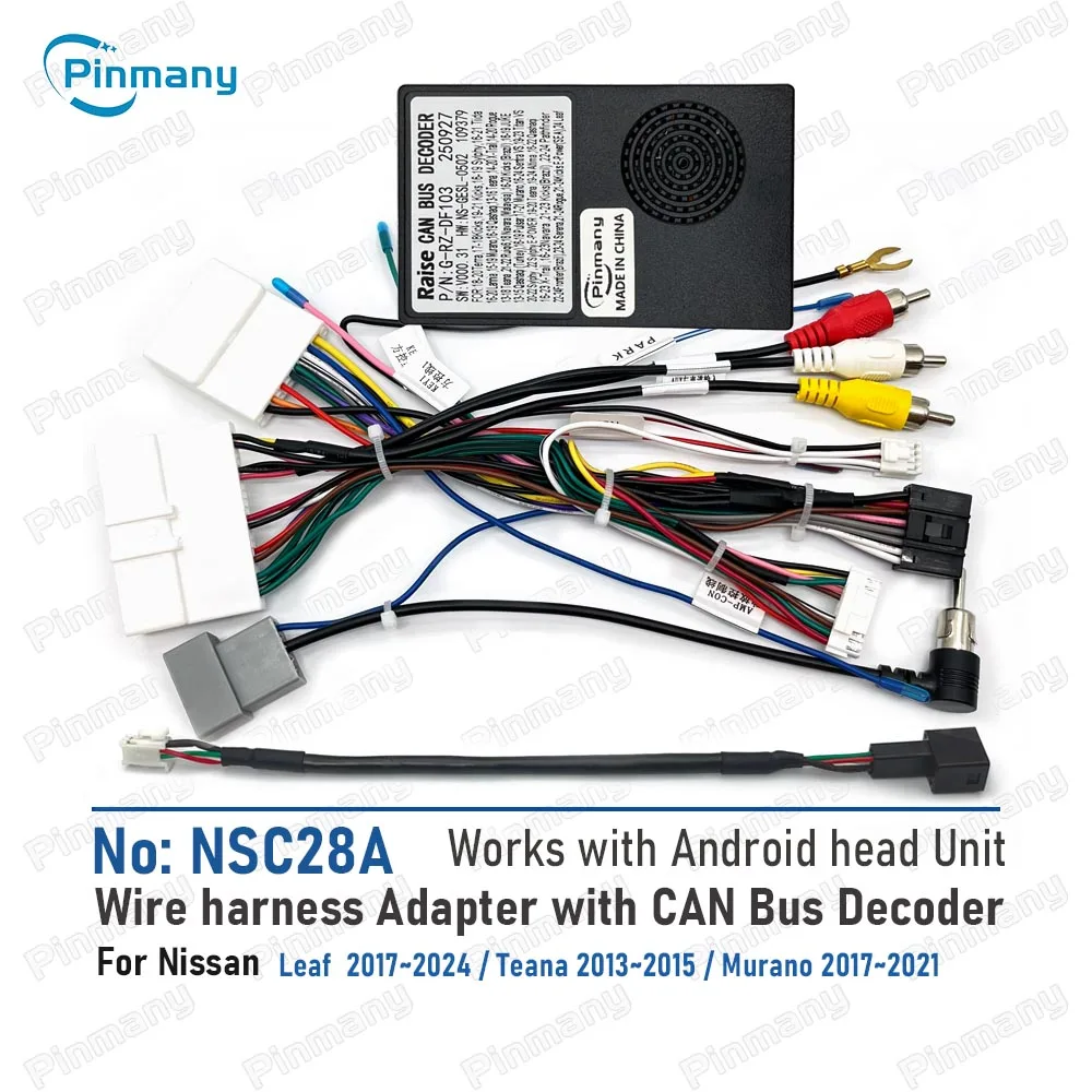 Pinmany NSC28 Car Radio Cable Wiring Harness Adapter with CAN BUS Decoder for Nissan Leaf Teana Murano