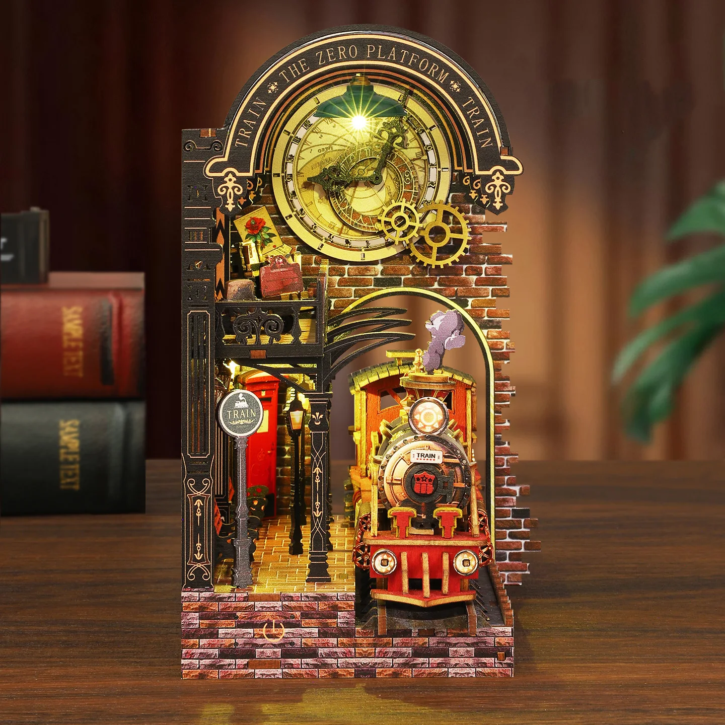 DIY 나무 책장 삽입 키트 미니어처 모델 키트 책장 제로 플랫폼 트레인 북엔드 친구 생일 선물용