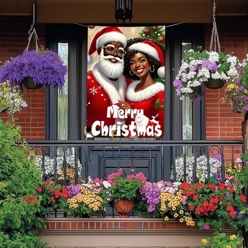African American Santa Christmas House Flag 28 X 40 Inch Double Sided Holiday Ga 313050665656 AAV hhz