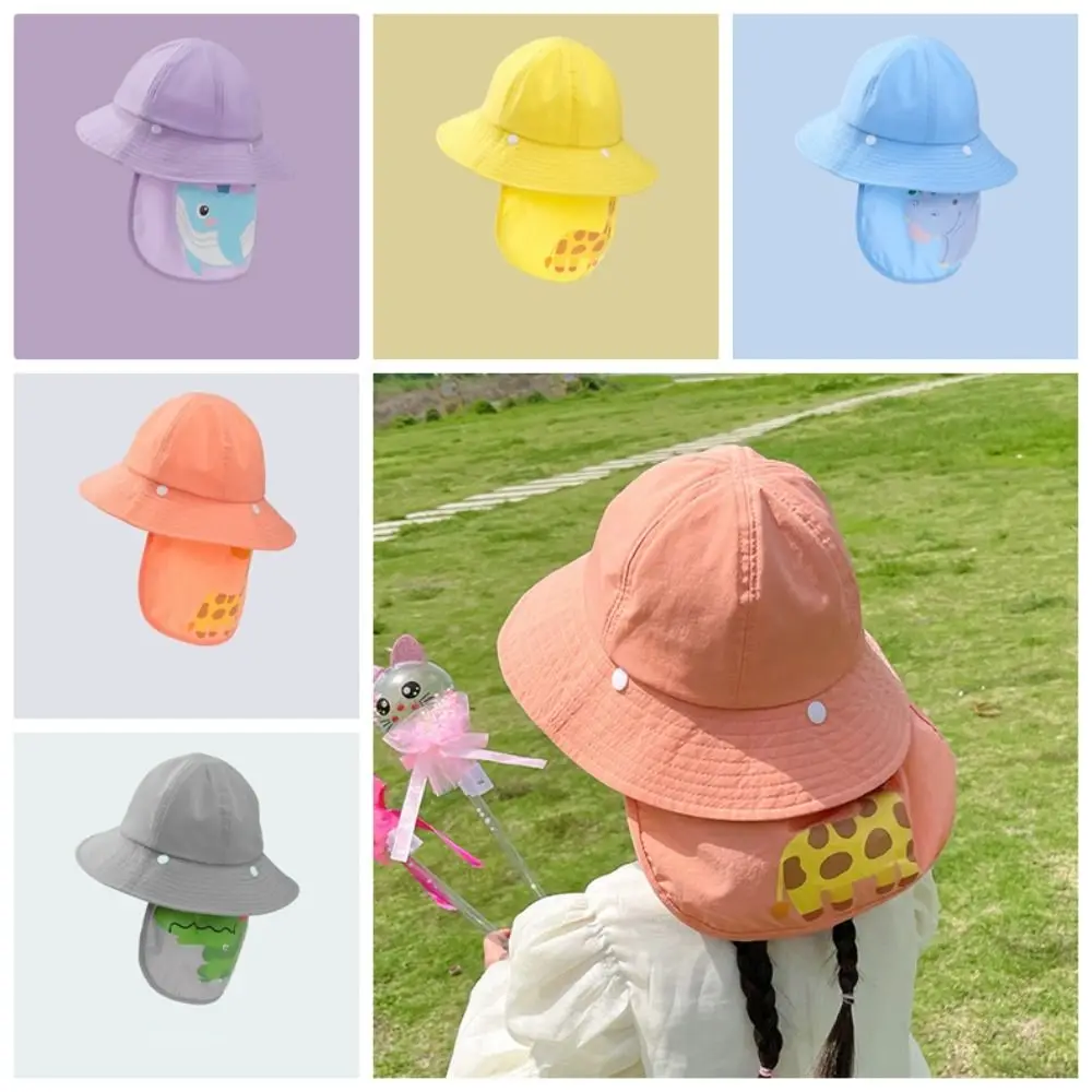 Durable Cartoon Children Sun Protection Caps Big Brim Detachable Bucket Hat Lightweight UV Protection Beach Cap Girls