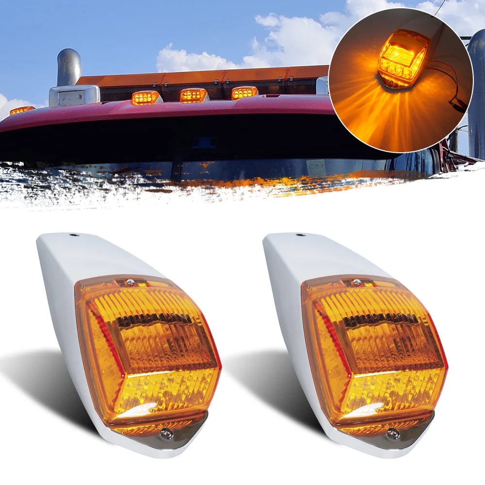 Automotive LED headlights, 17LED cabin marker lights, amber ribbon, electroplated frame, truck roof warning lights