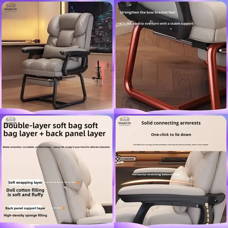 Cadeira de Escritório Ergonômica com Descanso para os Pés, Cadeira de Jogos Reclinável, Cadeira de Escritório Giratória com Encosto Alto e Pernas de A