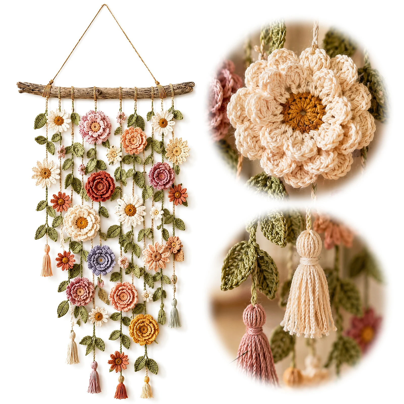 Boho Statement Decor Cascading Flower Design Cascading Flower Bohemian Garden Decor Boho Farmhouse Indoor Wall Art Ornament