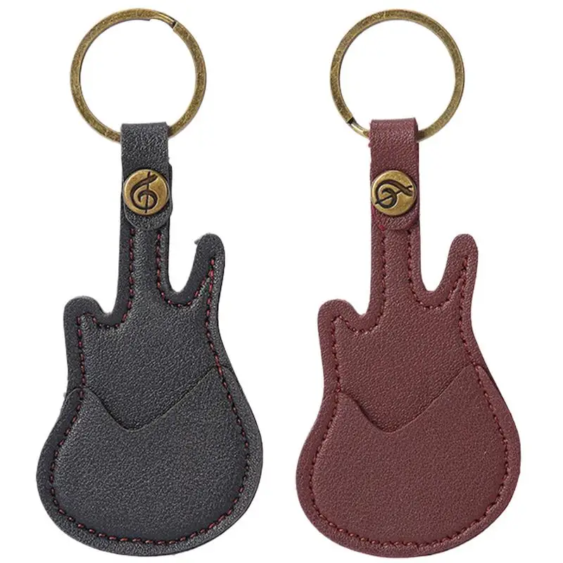 Guitar Pick Case Plectrum Pouch With Ring PU Leather Guitar Shape Key Holder Musical Instrument Accessory For Musical Lovers