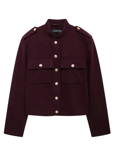 Imagen 2 del producto HH 2024 moda mujer chaqueta Bomber de Tweed suave cuello redondo manga larga bolsillos botones abrigo de lana suelto ropa de calle femenina