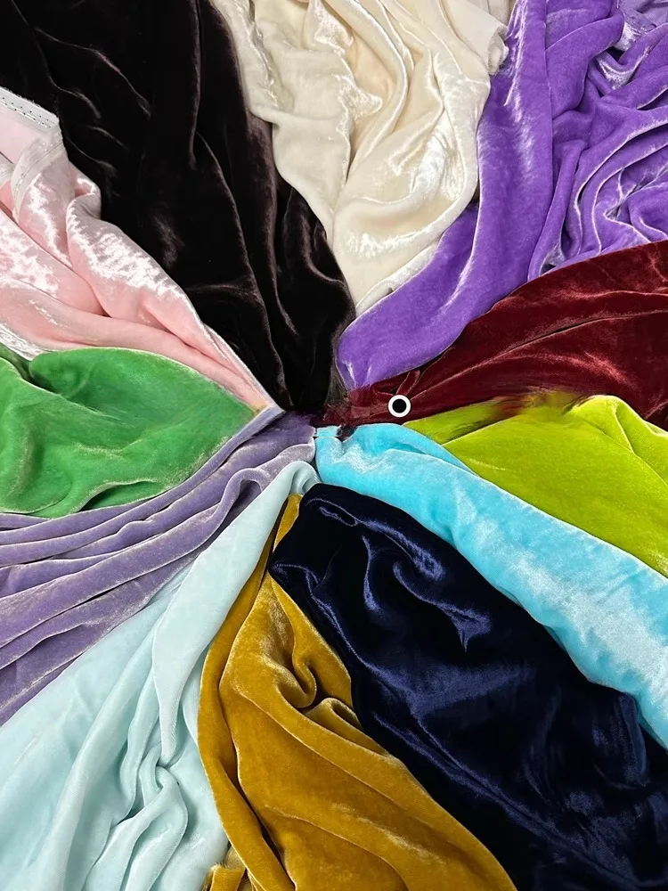 Pure Color Velvet Fabric Mulberry Silk Base Cotton Velvet Soft for Skirt Top Dress Clothing Fabrics DIY Sewing Per Meter Stock