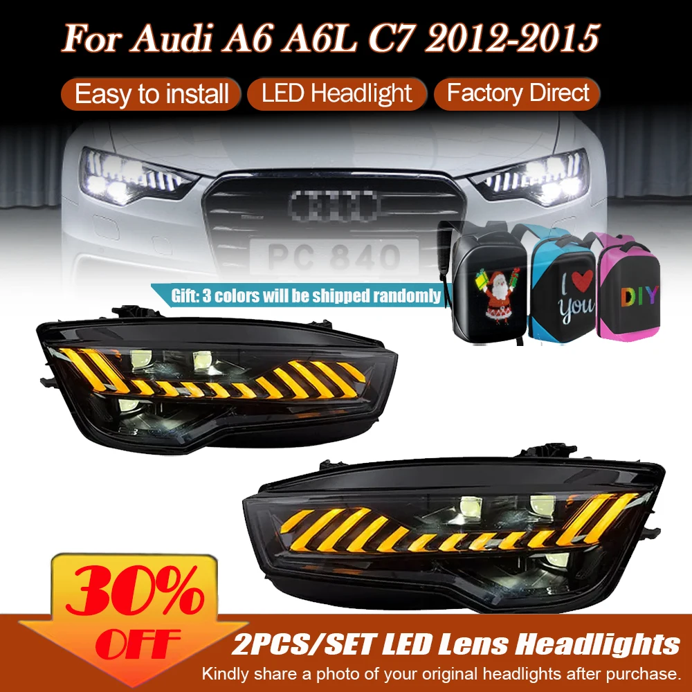 

Для фар A6 C7 2012-2015 Фари A7 Design RS6 Стайлинг Светодиодный дневный свет Двойной проектор DRL Динамический Singal Дальний ближний свет