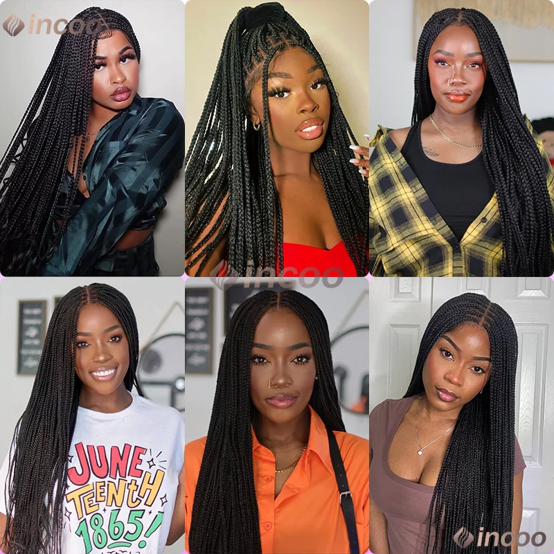 Wig Sintetis 36 inci, Wig Full Lace Front untuk Wanita, Rambut Kepang Cornrow, Wig Hitam, Sedang Diskon