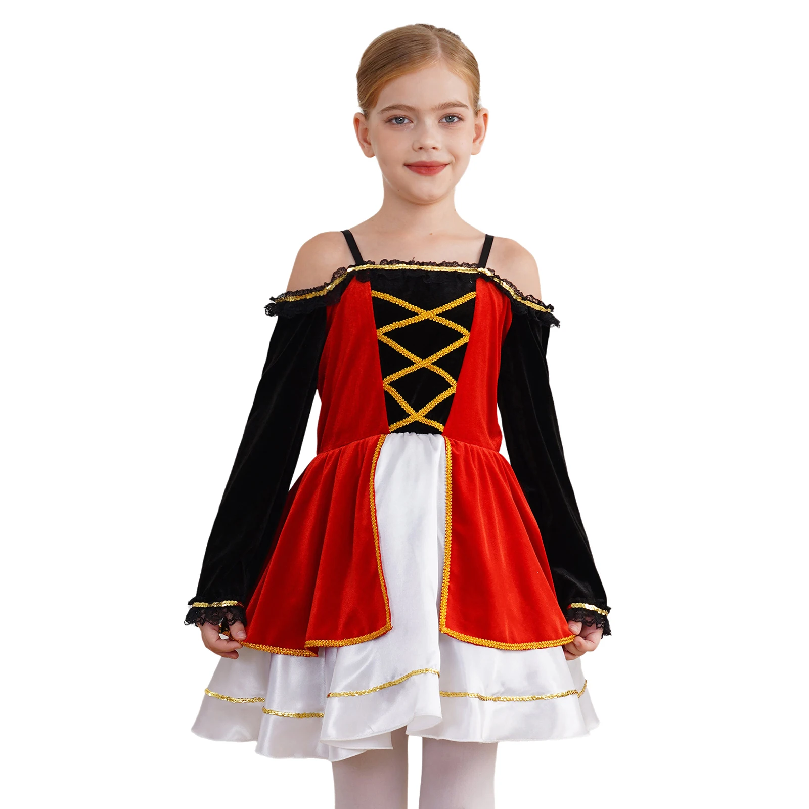 Kids Girls Halloween Vampire Medieval Pirate Cosplay Dress Off Shoulder Long Sleeve Tutu Dress Fancy Carnival Party Costume