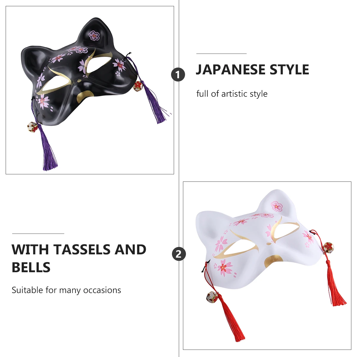 

2pcs Cat Mask Design Halloween Cosplay Japanese Masquerade Party Props Plastic Ears Adjustable Band Fits All