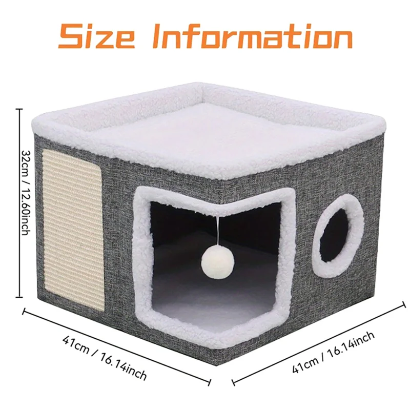 ABJY-Складной в помещении, кошачий домик-многоуровневый 4-сезонный дизайн, когтеточка для кошачьей пещеры и теплая нескользящая кровать для кошек, 30 фунтов