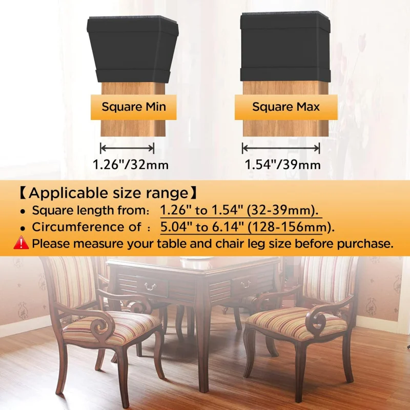 16 PCS Square Chair Leg Floor Protector, Silicone Chair Leg Cover, Furniture Leg Protectors with Felt, Mobile Table Leg pad, Pro