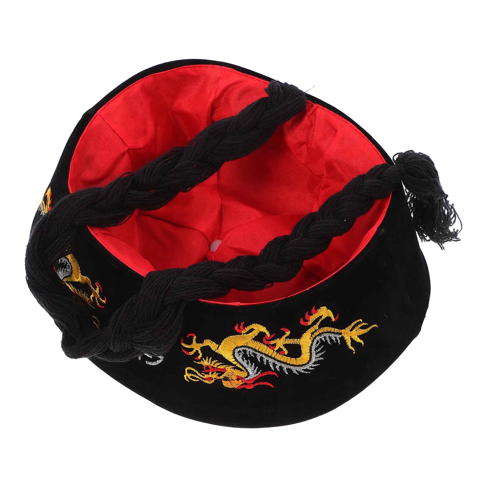 

1pc Chinese Black Brocade Hat Qing Dynasty Style Royal Court Official Headwear Traditional Cultural Performance Cosplay Prop