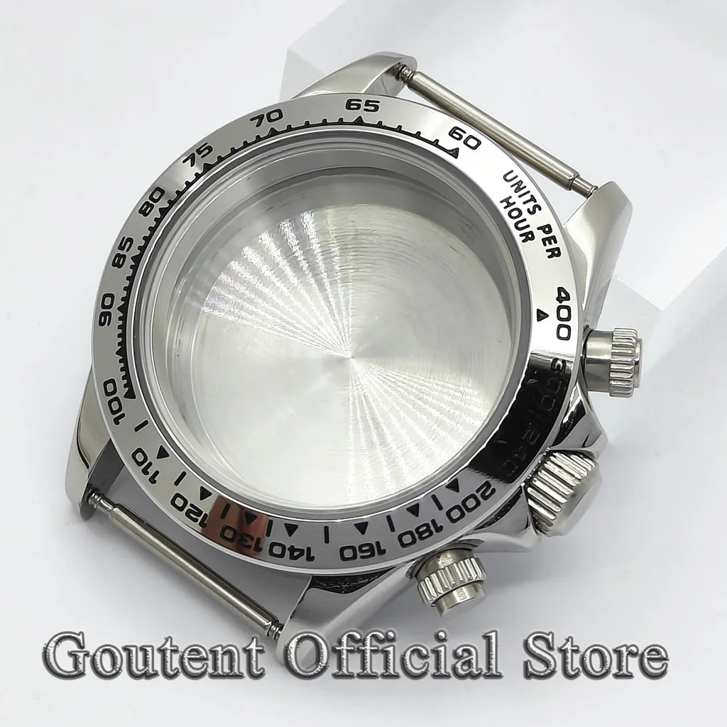 

Аксессуары для часов Goutent 40 мм, серебряный корпус для часов с сапфировым стеклом, кварцевый механизм, подходит для механизма VK63