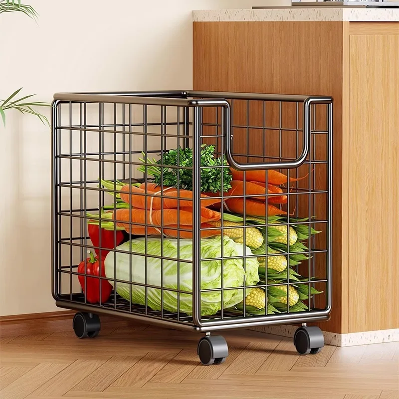 Rolling Metal Storage Basket Cart with Wheels Foldable Organizer for Kitchen Vegetable Toy Bathroom Laundry Clothes Storage