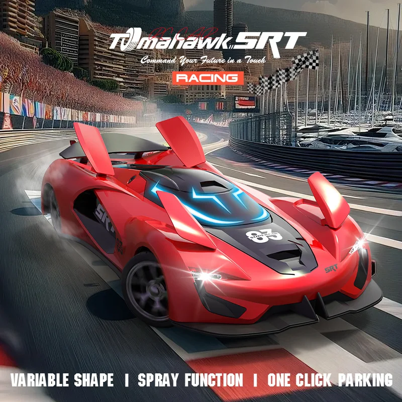 tomahawk-srt-rc-drift-racing-car-1-18-led-light-music-spray-function-spark-wheels-high-speed-one-click-parking-variable-shape