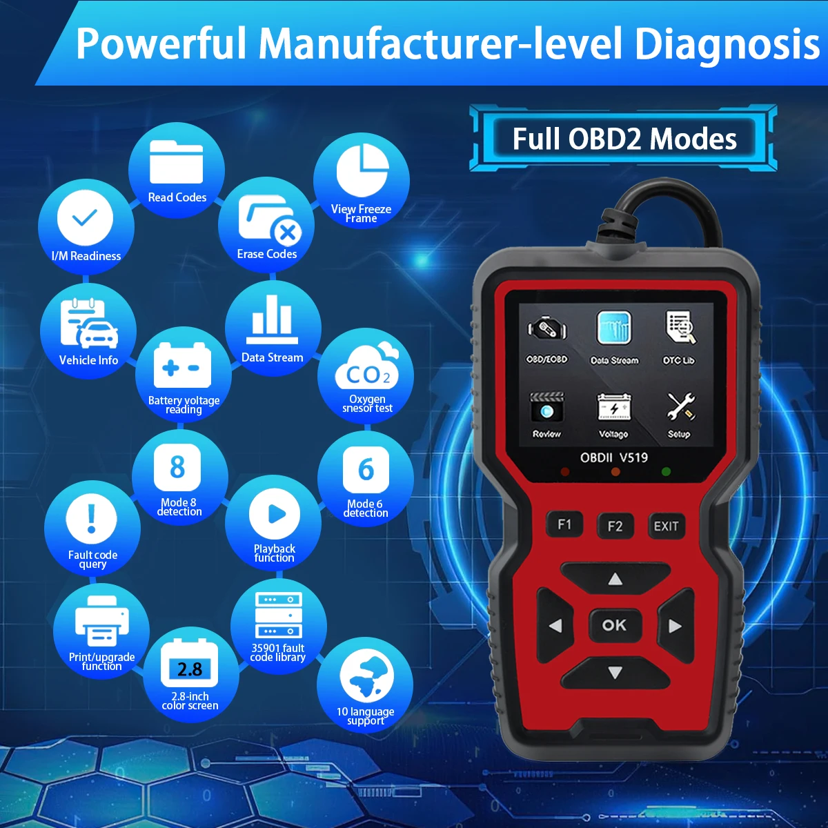 Car OBD2 Scanner Diagnostic Tool Code Reader, Car Voltage Tester Engine Fault Code Scanner, Charging Tester Diagnostic Tool 519