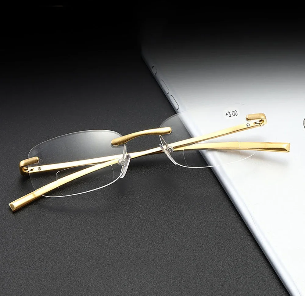 

Clara Women Men Rectangle Rimless Al-mg Ultralight Bifocal Reading Glasses +0.75 1 +1.25 +1.5 +1.75 +2 +2.25 +2.5 +2.75 +3 to +4