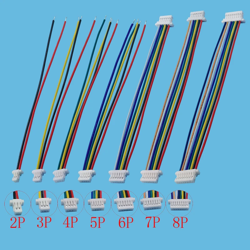 Mini JST SH 1.0mm Skok żeński Gniazdo Terminal Wtyczka Przewód Złącze SH 1mm 2 3 4 5 6 7 8 Pin 10CM 28AWG Przewody elektroniczne Kabel