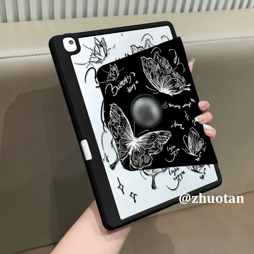 [720° rotation] Suitable for ipad protective cover, transparent acrylic flat shell with pen groove