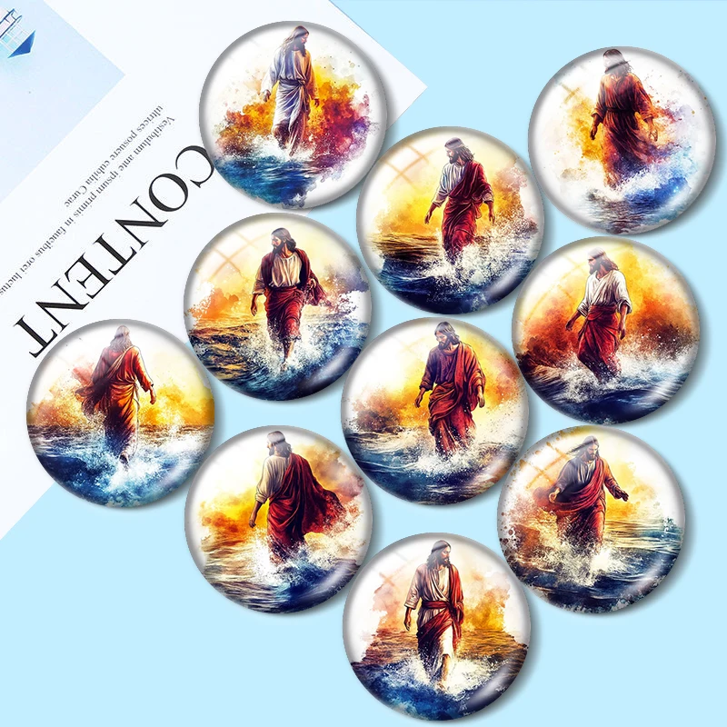 Jesus Walks on Water 12mm/18mm/20mm/25mm Round Photo glass cabochon demo flat back Making findings