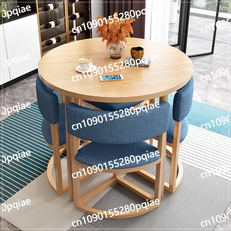 Round Mobile Dining Tables Set Kitchen 4 Chairs Center Wood Table Extendable Luxury Floor