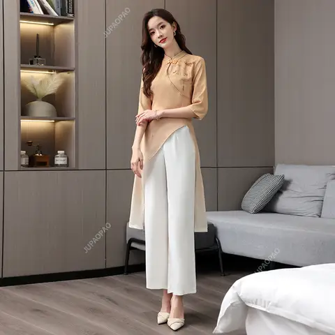 우아한 분위기 여성 미용사 세트, 중국 레트로 원피스, 스위트 미용사 스파 유니폼, 마사지 작업복, 어린 소녀, 여름