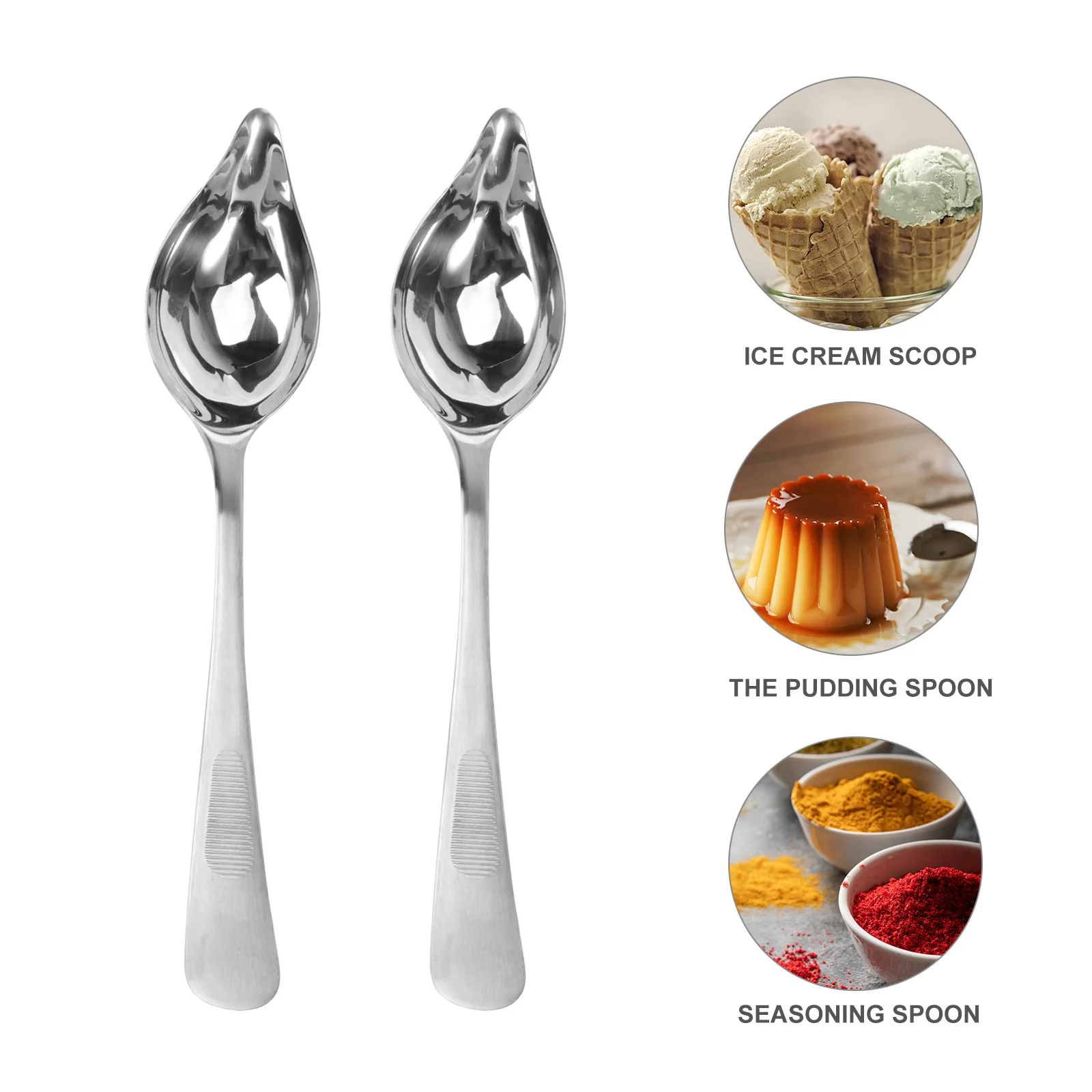 

2Pcs Stainless Steel Seasoning Scoops Waterdrop Shape Narrow Mouth Sauce Spoon for Dressing Dessert Salad Kitchen