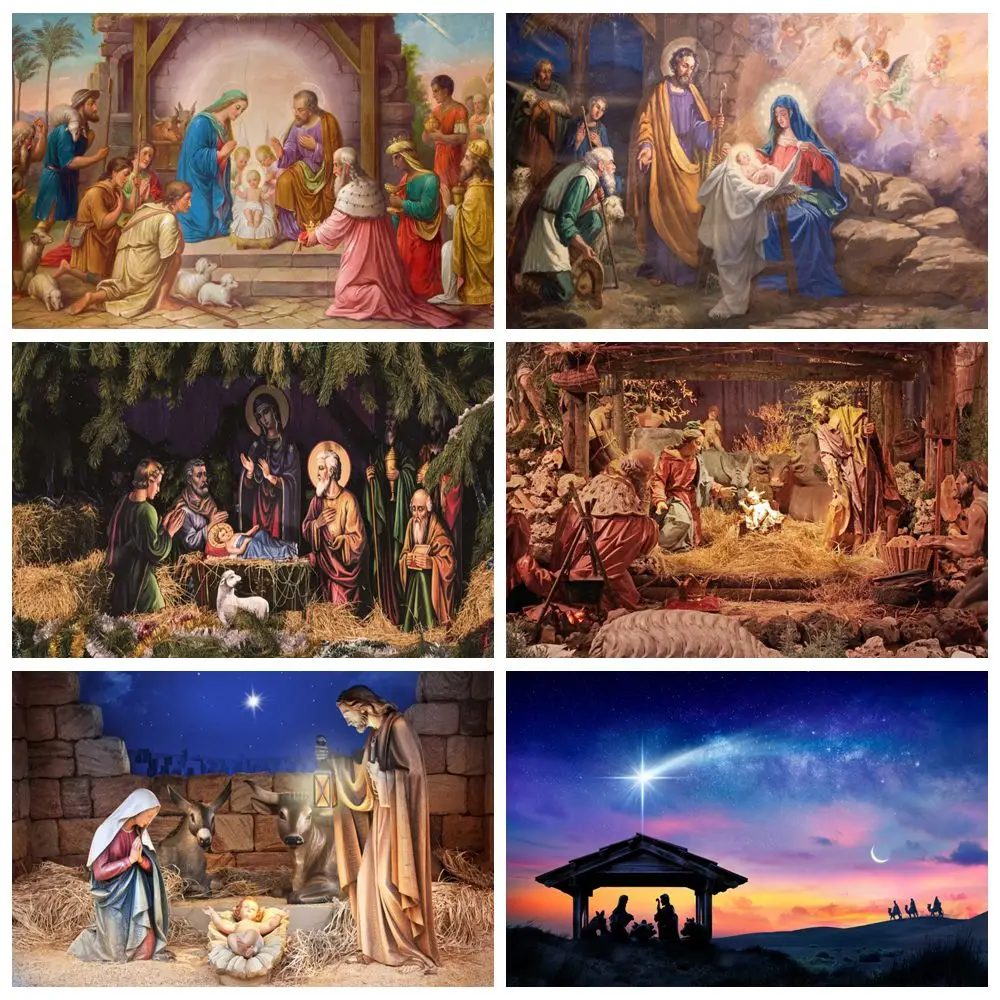 

Christmas Jesus Birth Background Nativity Scene Christian Holy Baby Shower Portrait Photography Backdrop Decor Photo Studio Prop