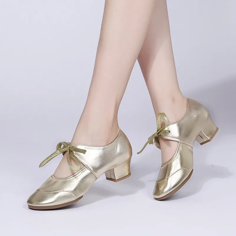 

Comfortable Breathable PU Golden Ballet Latin Modern Dance Shoes zapatos de baile latino para mujer profesional