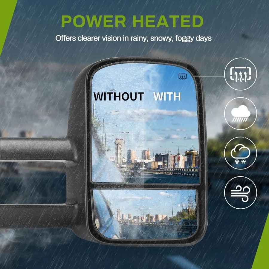 مرايا سحب متوافقة مع 20072014 تشيفي سيلفرادو جي إم سي سييرا محرك الطاقة الساخن ومرآة سحب بديلة لجانب الركاب #2