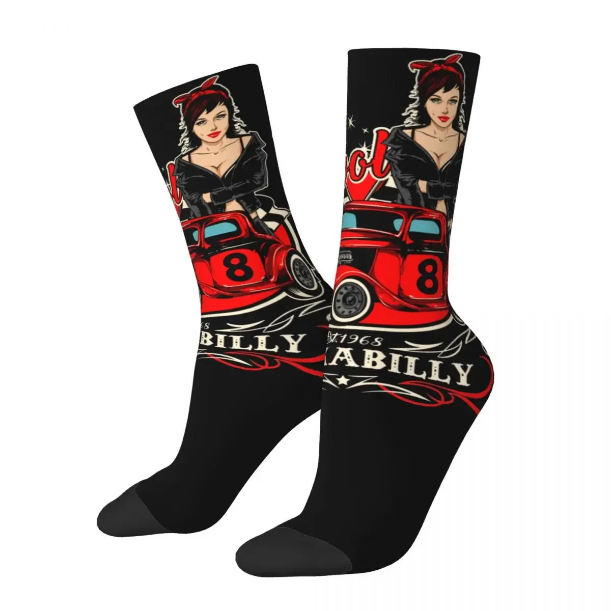 Harajuku Unisex Rockabilly Pin Up Girl Socks Hop Rocker Vintage Merchandise Soccer Socks Cotton Best Gift Idea