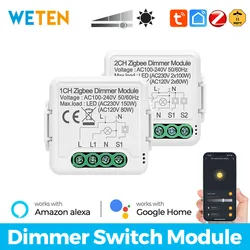 Tuya Zigbee Smart LED Dimmer Switch Module 220V 1 2 Gang 2 Way Control, Support Zigbee2mqtt Home Assistant Alexa Google Home