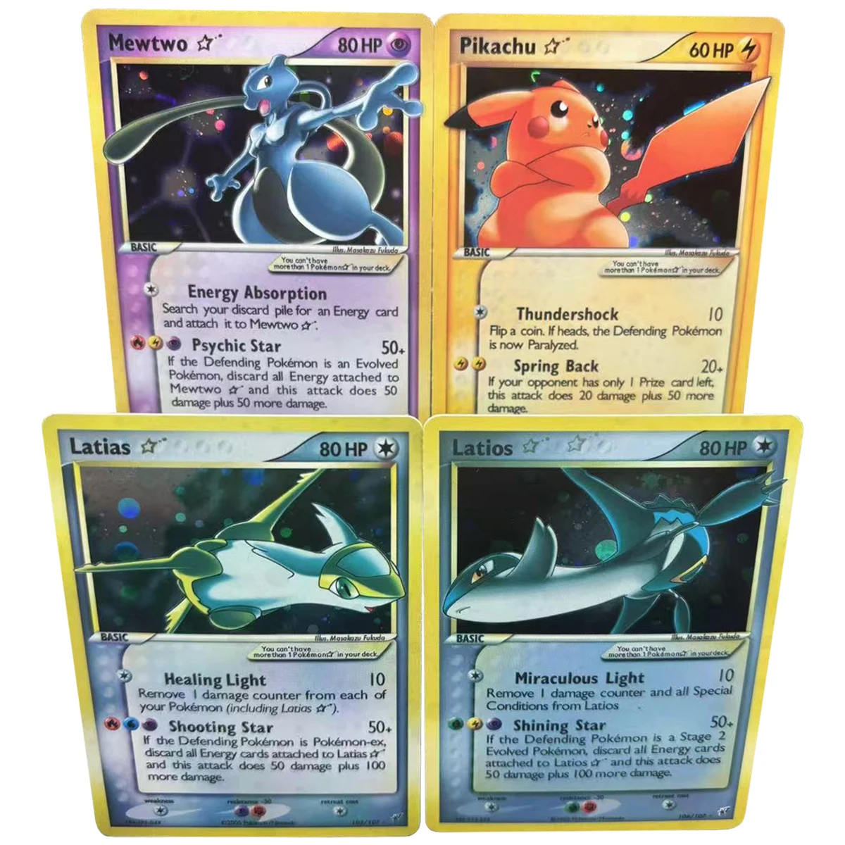4 قطعة/المجموعة Ptcg Pikach Mewtwo Latias Latios بطاقة فلاش لتقوم بها بنفسك لعبة كلاسيكية ذاتية الصنع أنيمي جمع بطاقة هدية لعبة