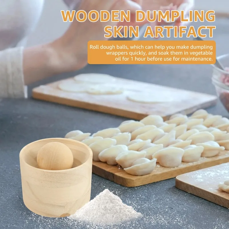 Wood Dumpling Maker Press Tool Wood Mold and Ball Manual Dough Skin Presser Hand Pie Rolling Tool Quick Dumpling Wrapper Maker