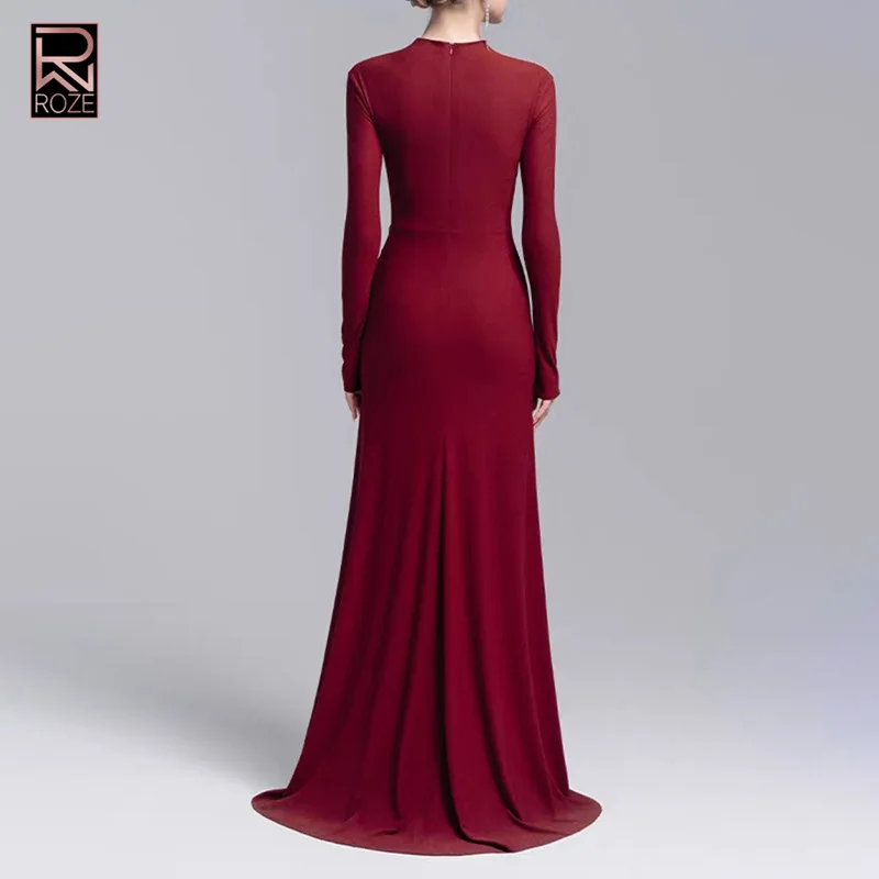 فستان أنيق متوسط الطول موديل 2025 مع كشكشة وأحجار الراين - فستان بقصة ضيقة ورقبة دائرية #3