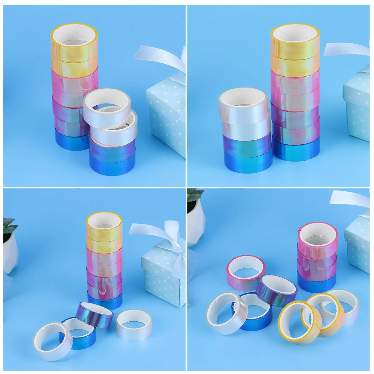 2 قطعة شريط ليزر قوس قزح ملون Pe ملصقات الزخرفية لتغليف الهدايا DIY بها بنفسك سكرابوكينغ الفنون الحرف مشرق عالية اللزوجة #4