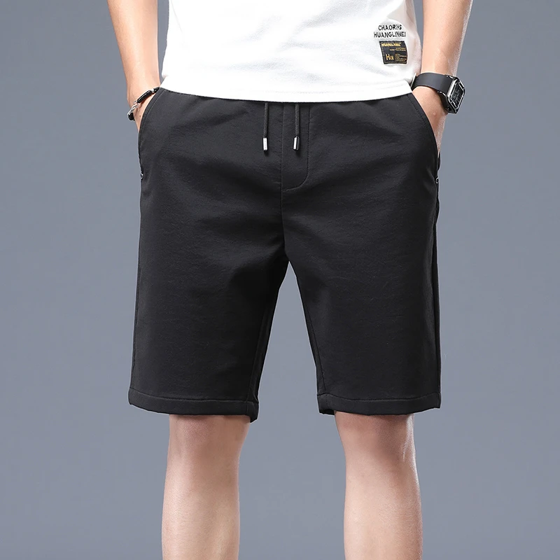 Summer Men\'s Thin Stretch Casual Shorts Fashion and Leisure Drawstring Bermuda Straight Beach Shorts Male Black Dark Grey Khaki